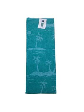 The Big One Beach Towel 34" X 64" Quick-Dry Cotton Palm Tree - Teal Blue